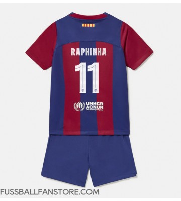 Barcelona Raphinha Belloli #11 Replik Heimtrikot Kinder 2023-24 Kurzarm (+ Kurze Hosen)